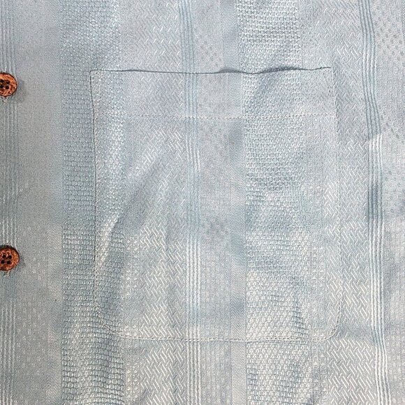 Jos A Bank Shirt Mens Large Blueish Green 100% Silk‎ Hawaiian Short Sleeve - Picture 3 of 7